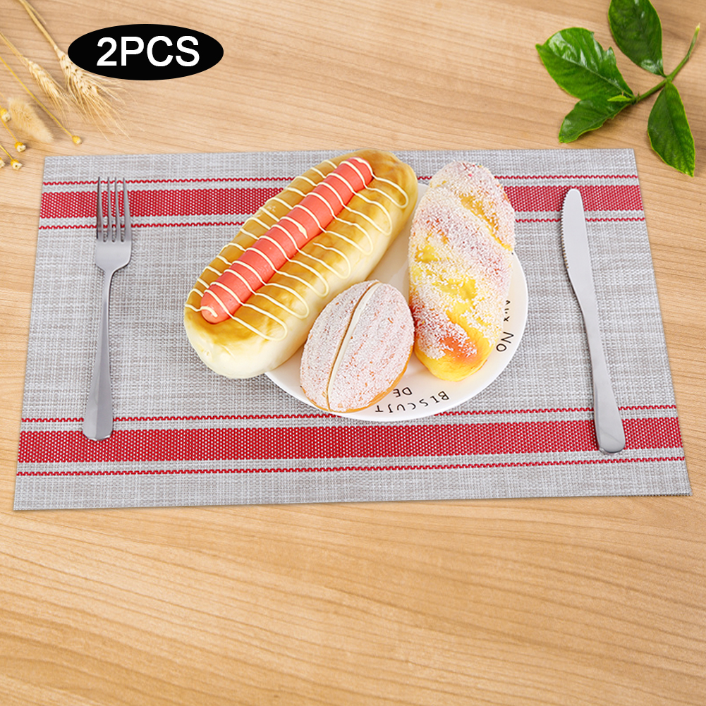 2 Stück Haushalts-tischsets Aus Pvc Mit Streifenmuster, Hitzeisolierend, Tischunterlage, Tischdekoration (rot)