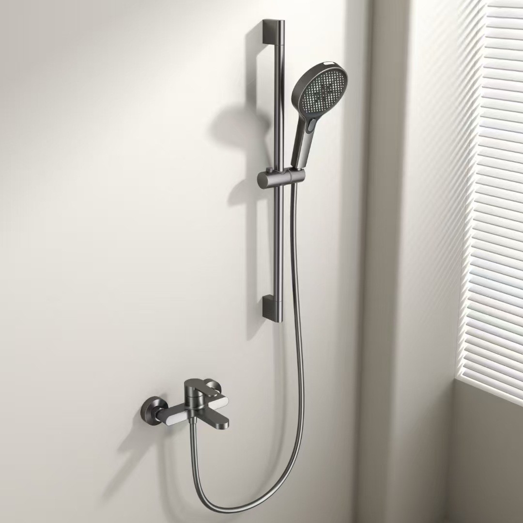 Duscharmatur Mit 3-in-1-doppelöffnungs-mischventil Aus Vollkupfer – Upgrade-set In Gunmetal-grau