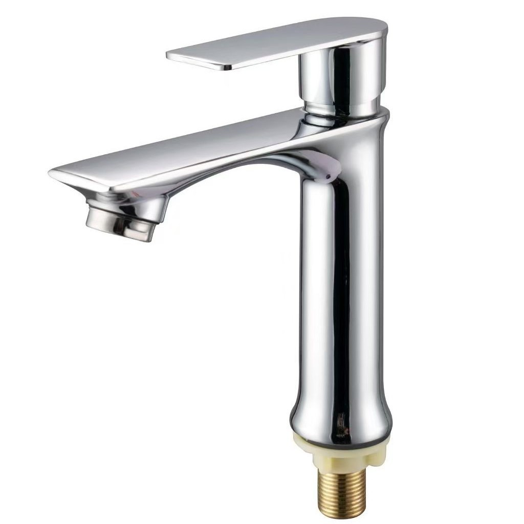 Einloch-waschtischarmatur Mit Einem Kaltwasserventil – Unterbau-waschtischarmatur – Langes, Flaches, Galvanisiertes Modell Mit Niedrigem Profil.