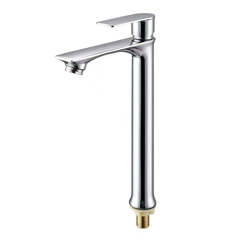 Einloch-waschtischarmatur Mit Einem Kaltwasserventil - Unterbau-waschtischarmatur - Lange, Flache, Galvanisierte, Hohe Einloch-kaltwasserarmatur.