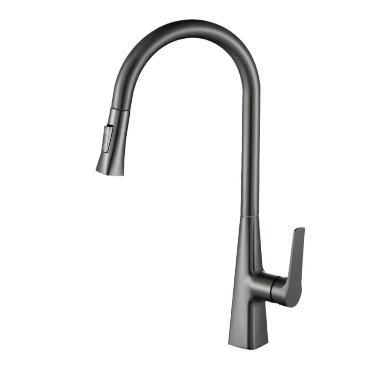 Küchenarmatur Mit Ausziehbrause In Gunmetal-grau, Warm- Und Kaltwasseranschluss, Spritzwassergeschützt, Für Küchenspülen Und Gemüsebecken – Gunmetal-grau Mit Zulaufrohr