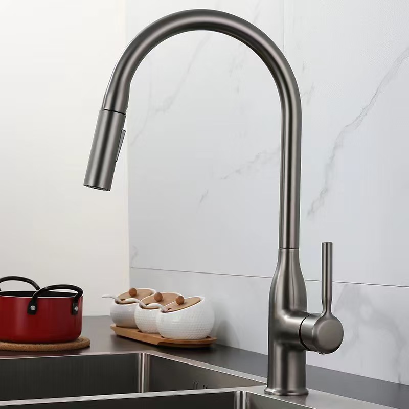Küchenarmatur Mit Ausziehfunktion, Komplett Aus Kupfer, In Gunmetal-grau, Universell Einsetzbar Mit Druckverstärkung Für Geschirr- Und Gemüsewaschbecken, Spritzwassergeschützt Für Warm- Und Kaltwasser