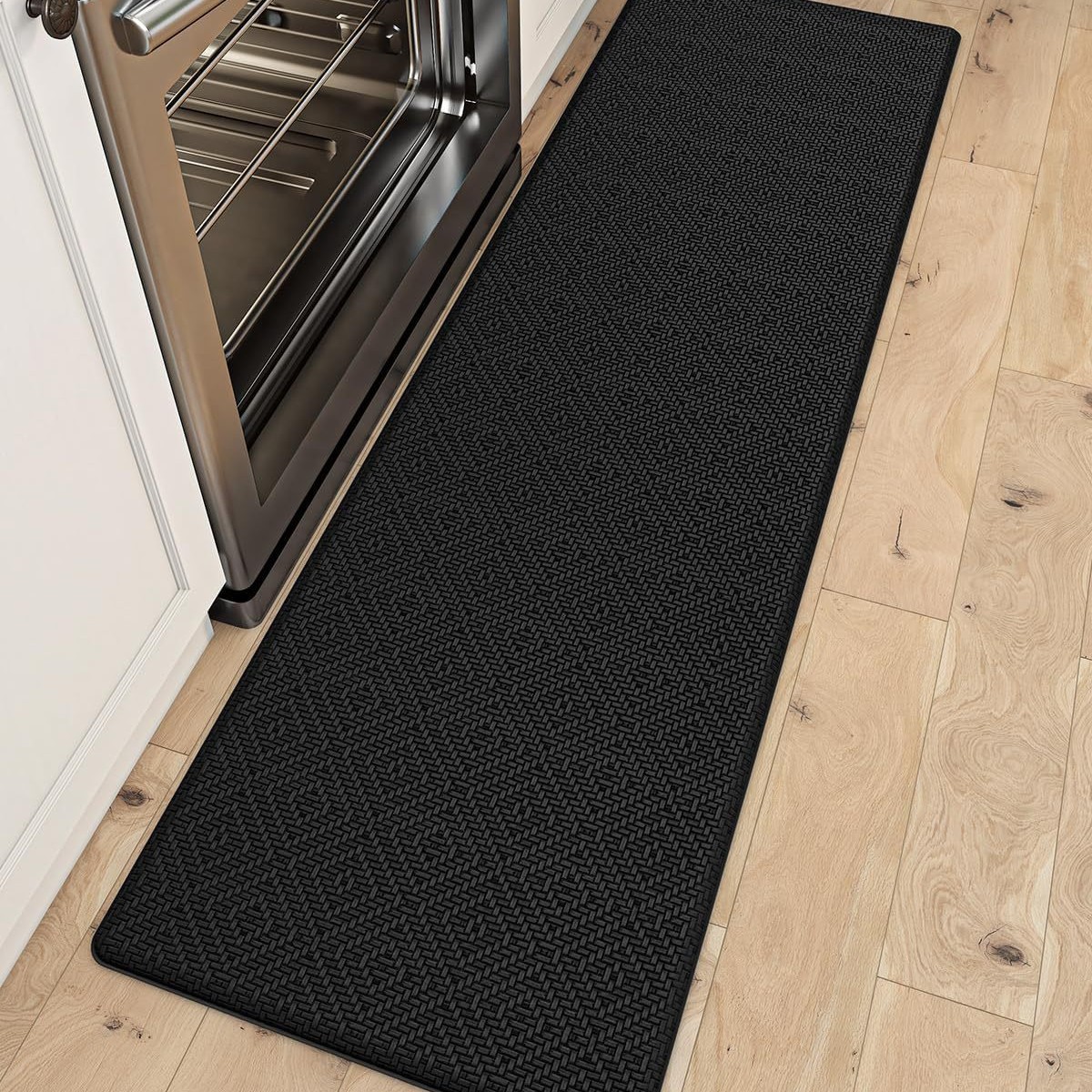 Neue, Einfarbige Pvc-küchenmatte Mit Rautenmuster, Für Den Haushalt, Ermüdungshemmend, Wasserdicht, Ölabweisend, Extra Dick – Rautenmuster – Schwarz – 44 X 120 X 1,0 Cm