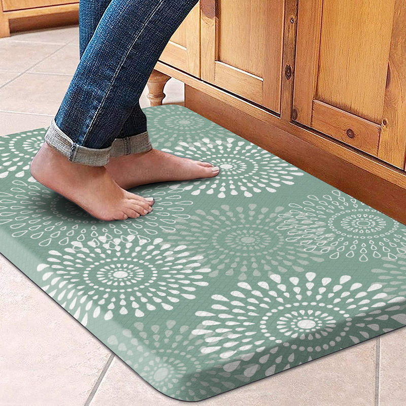 Beliebte, Leichte Und Luxuriöse Küchenmatte Im Nordischen Stil Mit Klassischem Blumenmuster, Hochwertiger Haptik Und Ölabweisenden Eigenschaften – Chrysantheme – Grüne Webstruktur – 44 X 120 X 1,2 Cm