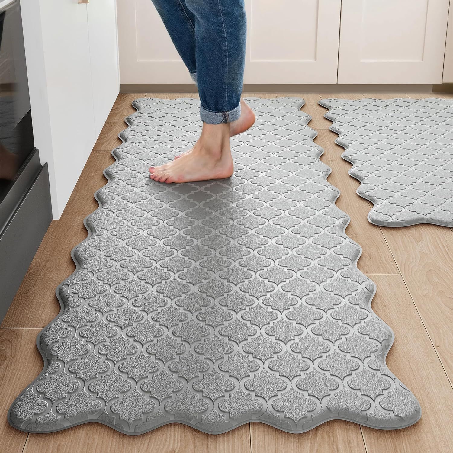 Küchenmatte Aus Pvc, Rutschfest, Ölabweisend, Verdickt, Wasserdicht, Geeignet Für Badezimmer Und Andere Haushaltszwecke – Hellgrau – 44 X 75 X 1,0 Cm
