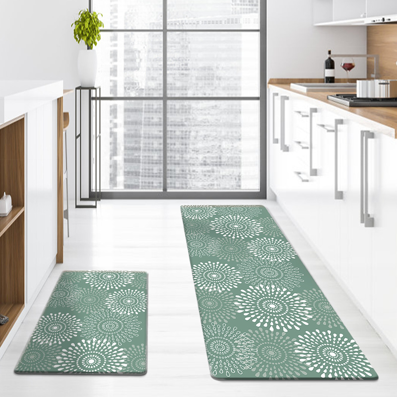 Beliebte, Wasserdichte Und Rutschfeste Pvc-küchenmatte, Eingangsmatte, Badematte – Chrysantheme – Hellgrün – 44 X 120 X 0,5 Cm