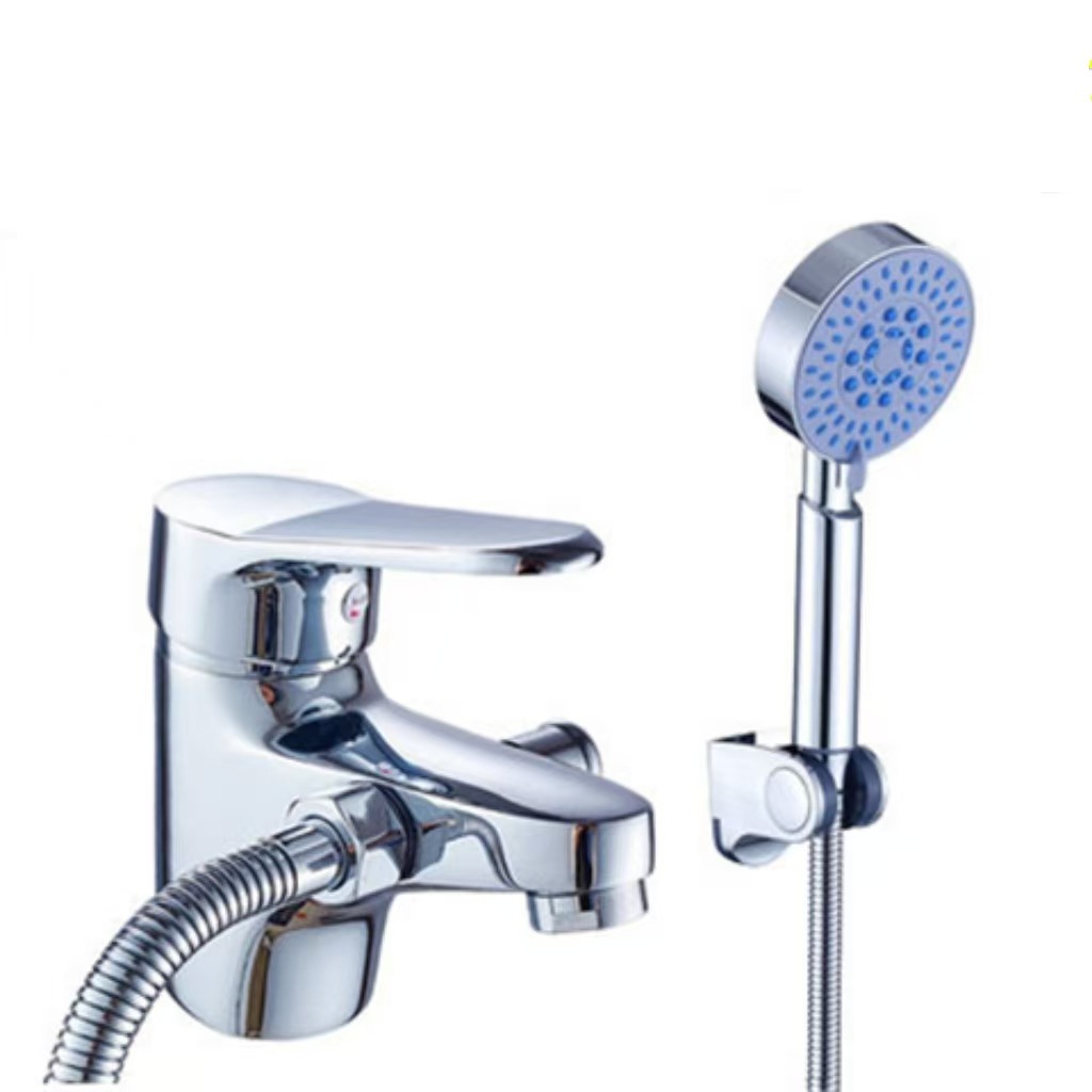 Kupferfarbene Doppelventil-waschtischarmatur Mit Duschkopf, 2-in-1-dusch- Und Shampoofunktion, Einloch-waschtischarmatur Mit Warm- Und Kaltwasseranschluss -- Flacher Kupferkörper [handbrause + Duschsc