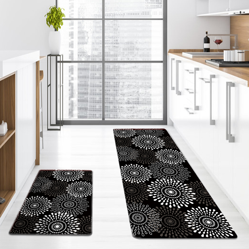 Beliebte, Wasserdichte Und Rutschfeste Pvc-küchenmatte, Eingangsmatte, Badematte – Chrysantheme – Schwarz – 44 X 75 X 0,5 Cm