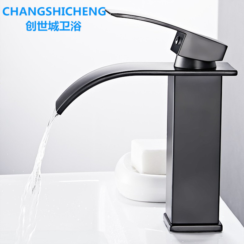 Direkt Vom Hersteller Zum Preis Eines Wasserfall-waschbeckens Aus Vollkupfer Für Aufsatzwaschbecken, Handwaschbecken, Spülbecken, Warm- Und Kaltwasserarmatur, Badezimmerschrank, Wc-armatur – Schwarzes