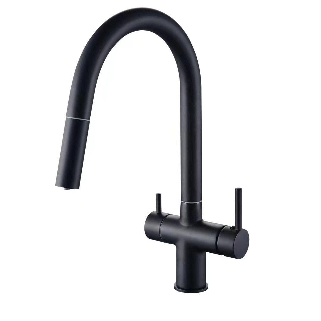 Russischer Verkaufsschlager: Ausziehbare Küchenarmatur Aus Vollkupfer, Warm- Und Kaltwasser-spülbecken/gemüsewaschbecken, 3-in-1-wasserfilterarmatur Mit Doppelsteuerung – Kupfergehäuse, Schwarz, Große