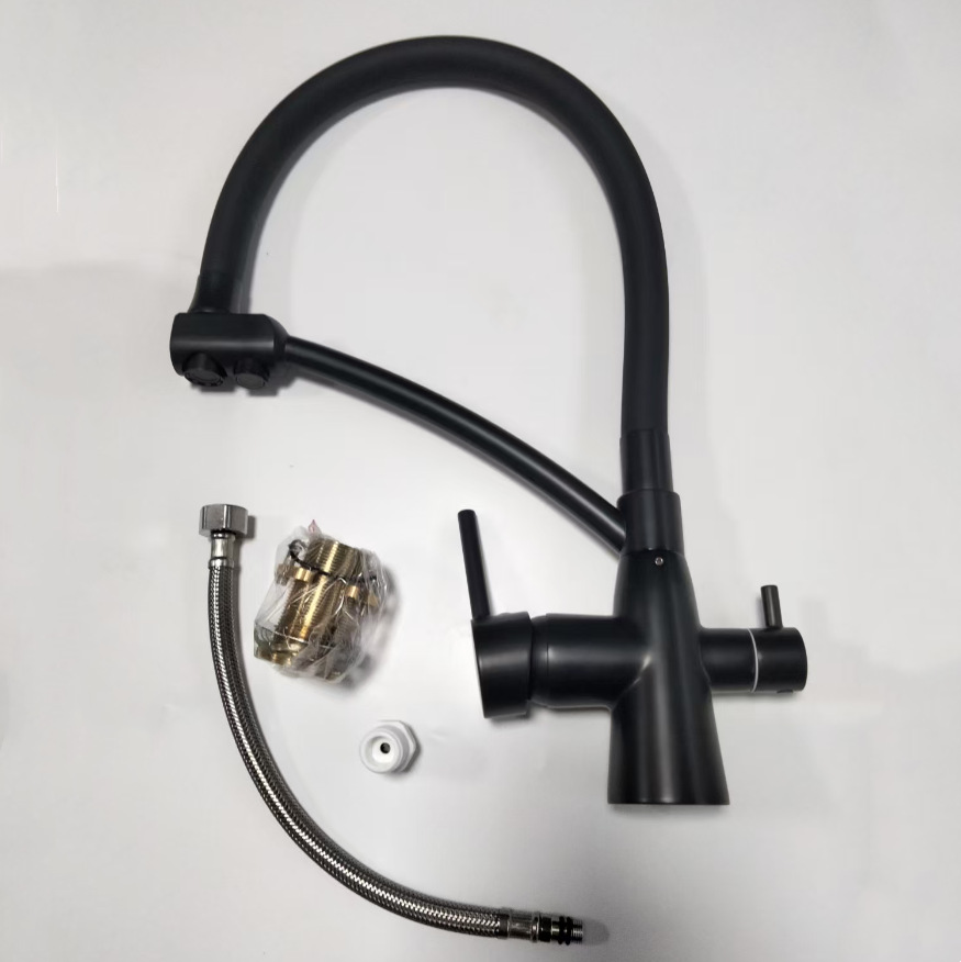 Russisches Exportprodukt: Drei-in-eins-kochfeld (heiß- Und Kaltwasser), Küchenarmatur, Drehbare Universalspüle – Schwarzer D-förmiger Wasserfilter „goddess