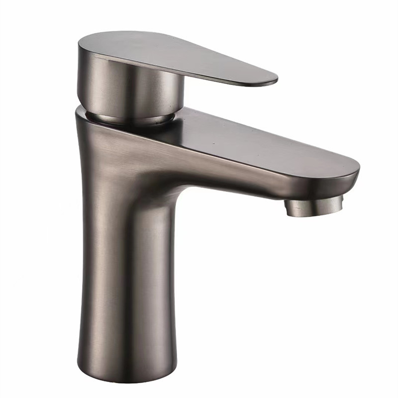 Waschtischarmatur Aus Edelstahl 304, Schwarz, Warm- Und Kaltwasser, Europäisches Design, Komplett Schwarz Lackiert – Gunmetal-grau