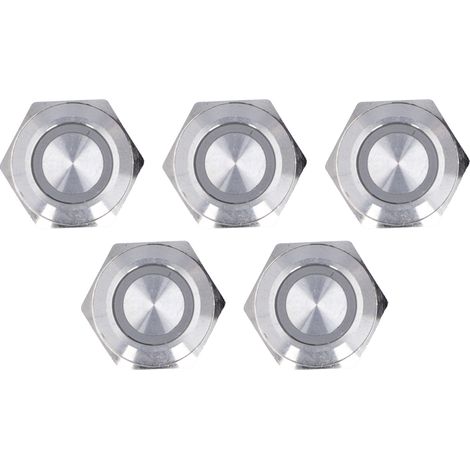 5-teiliger Momenttaster Aus Metall, Mit Automatischer Rückstellung, Ultradünn, Wasserdicht, Mit Led, 16 Mm, Dc 3–6 V, Weiß