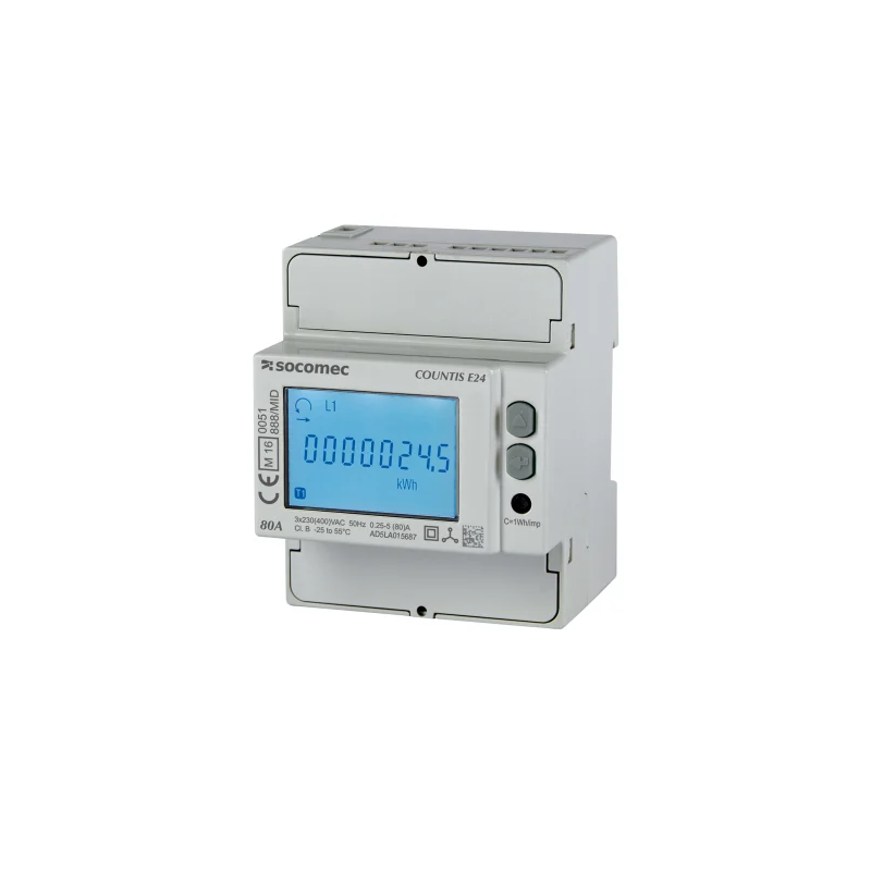 Socomec 48503051 Dreiphasiger Energiezähler 80 A, Doppeltarif, Rs485 Modbus, Mid, Countis E24