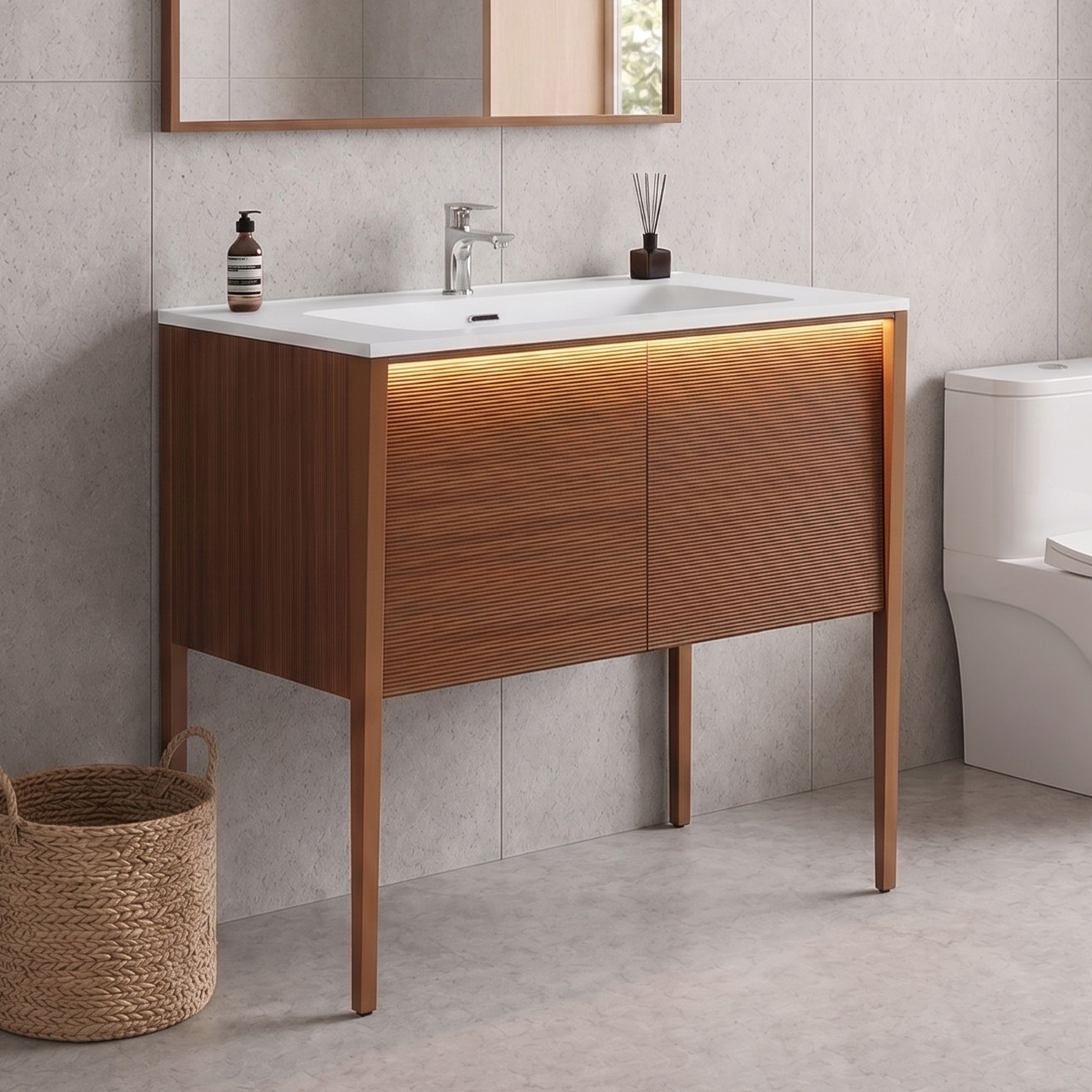 Sonni Badmöbel-set Mit Waschbecken Aus Quarz-kunststein, Led-sensorbeleuchtung Und Türen Mit Push-open-mechanismus, 894 × 495 × 810 Mm