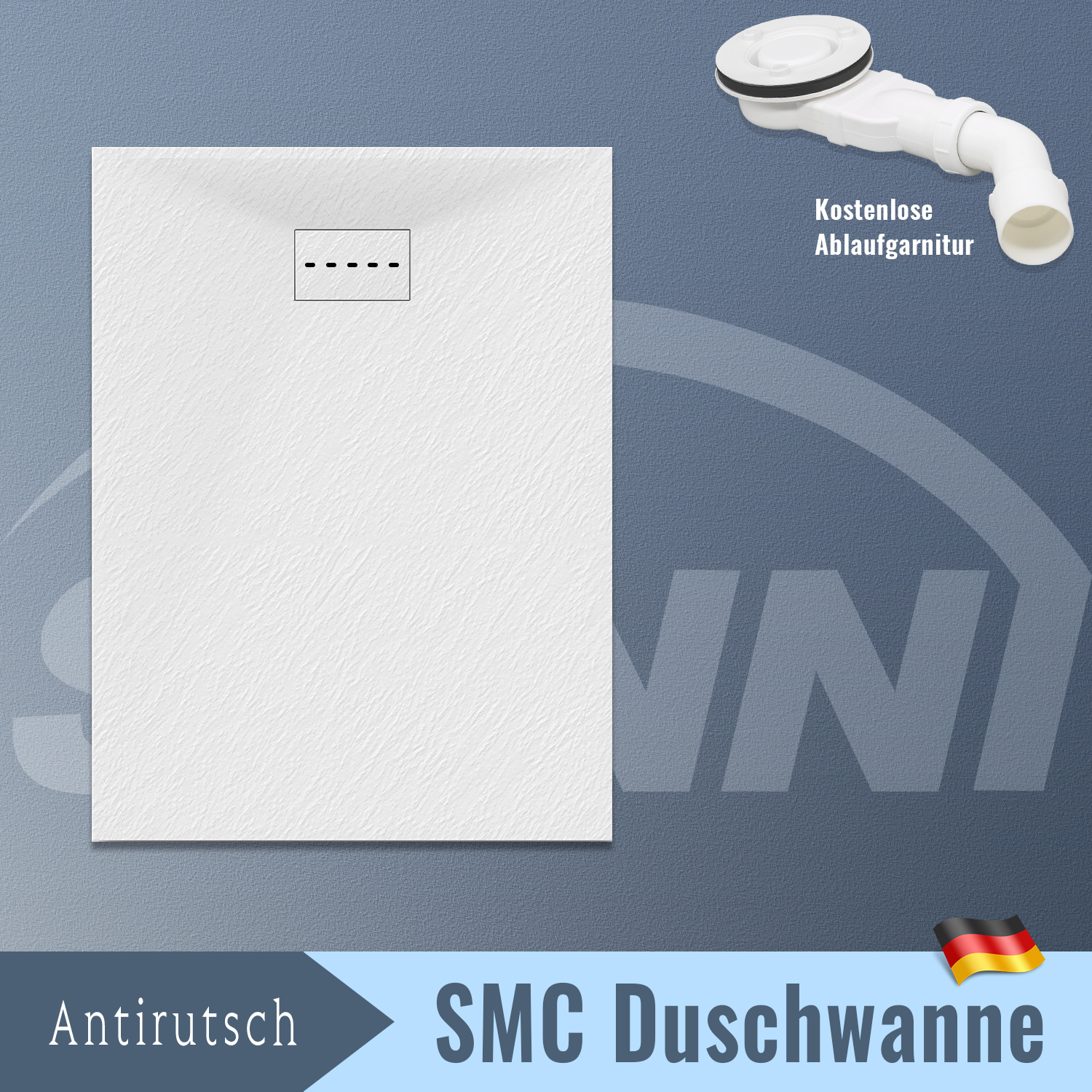 Duschwannen 80x100cm Flach Duschtasse Hochwertige Für Duschkabine Badezimmer Smc Weiß 30mm Schiefer-textur Inkl.ablaufgarnitur,antirutsch,schneidbaren Design