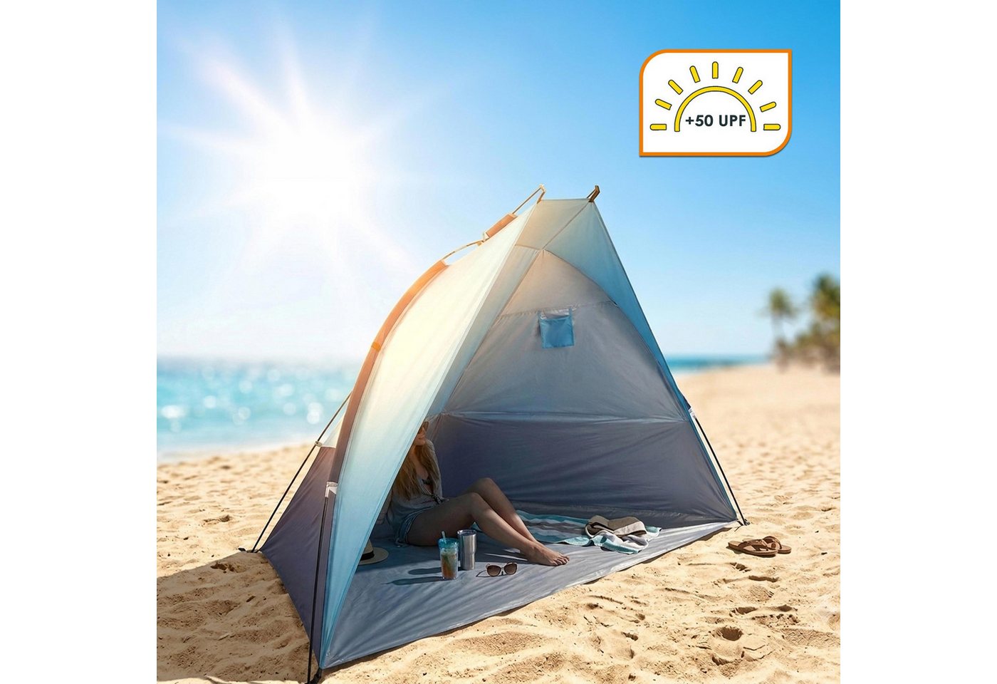 Pop Up Strandzelt Blau Mit Tasche Und Heringen - 270 X 120 Cm