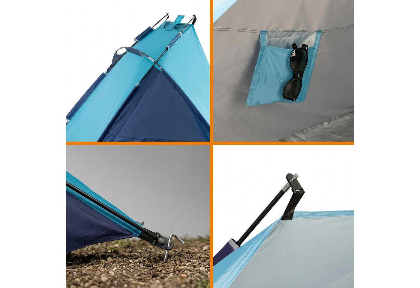 Pop Up Strandzelt Blau Mit Tasche Und Heringen - 270 X 120 Cm Bild 2