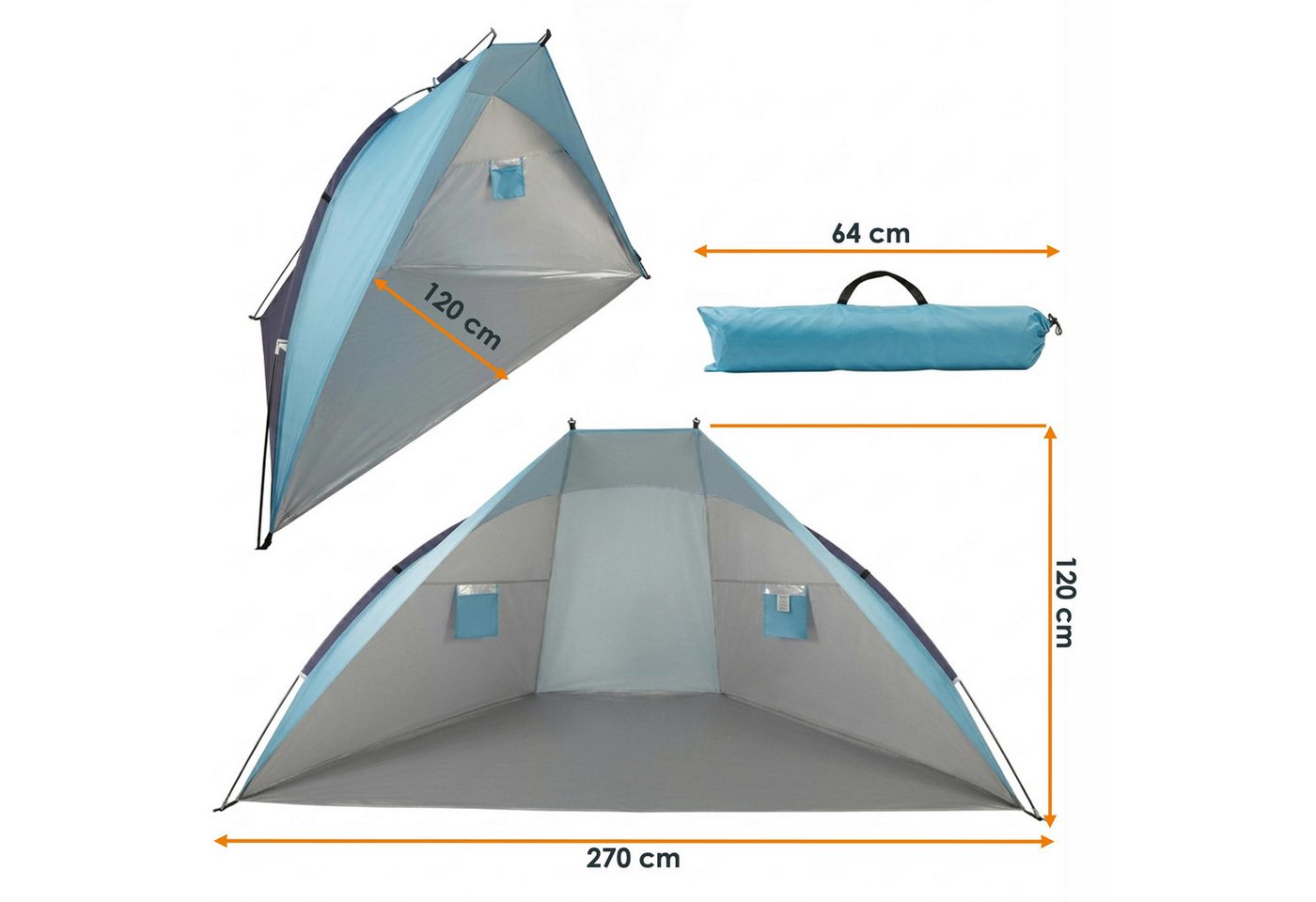 Pop Up Strandzelt Blau Mit Tasche Und Heringen - 270 X 120 Cm Bild 3