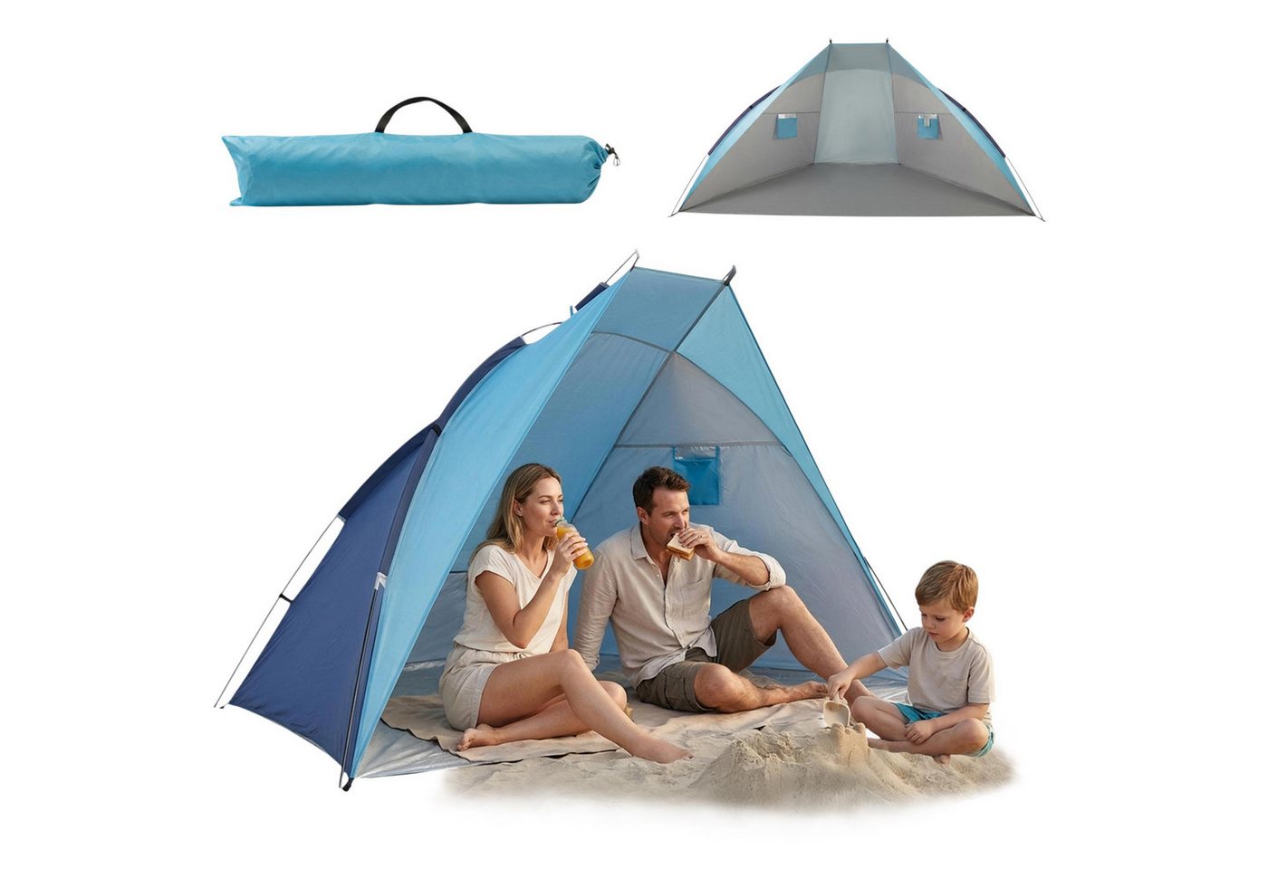 Pop Up Strandzelt Blau Mit Tasche Und Heringen - 270 X 120 Cm Bild 4