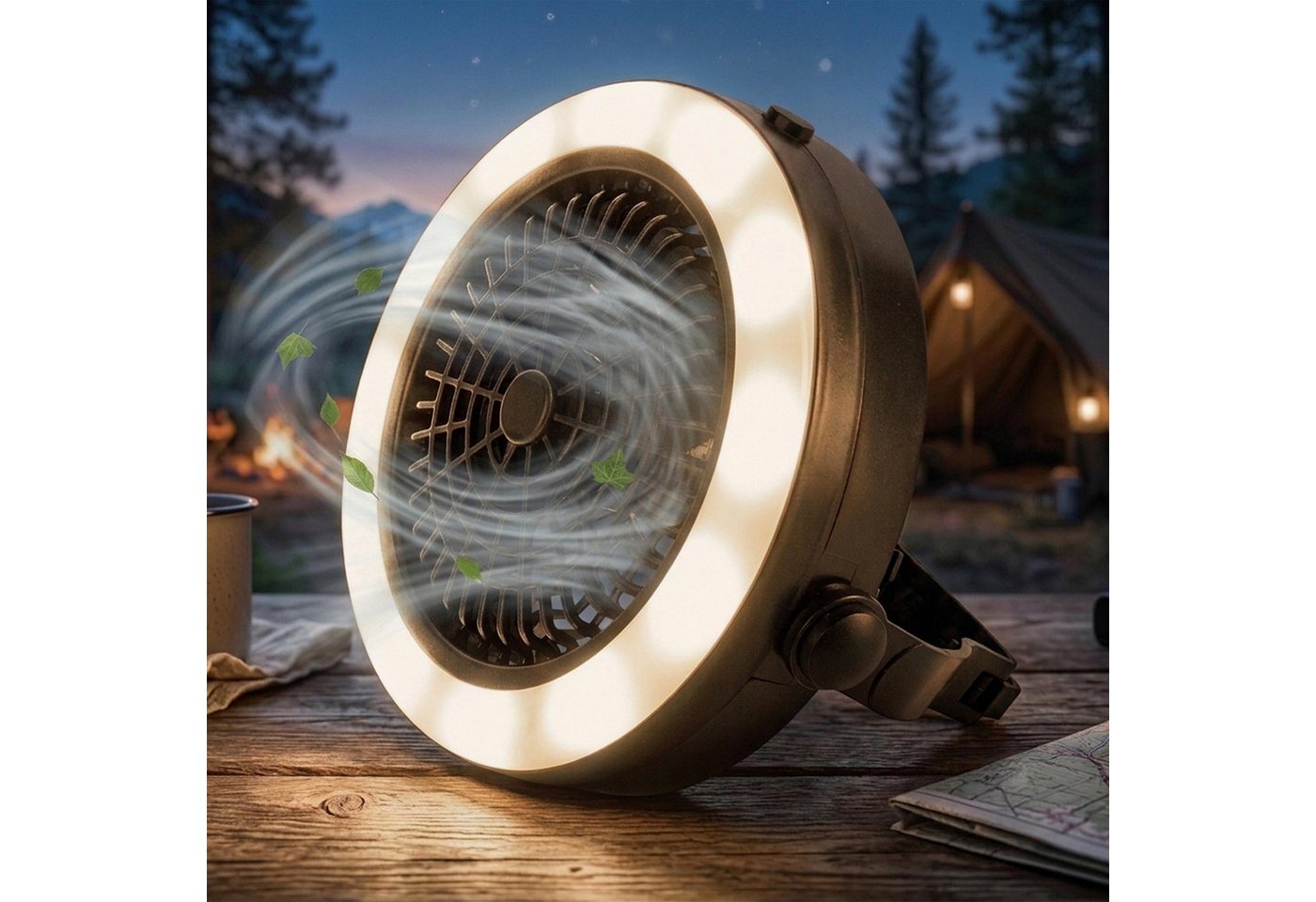 2in1 Campinglampe Kaltweiß Mit Ventilator Batteriebetrieben - 18 Cm - Mini Zeltventilator Tragbar Mit Led Beleuchtung Bild 2