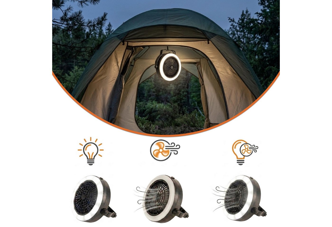 2in1 Campinglampe Kaltweiß Mit Ventilator Batteriebetrieben - 18 Cm - Mini Zeltventilator Tragbar Mit Led Beleuchtung Bild 5