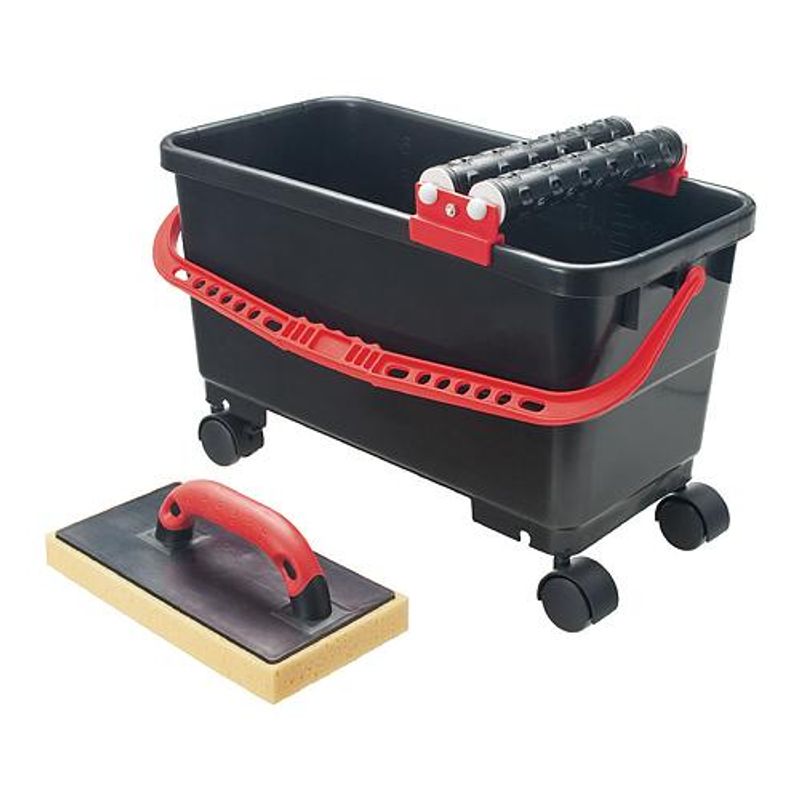 Satz Strend Pro P1111, Eimer 24 Lit. Set Für Fliesenleger, Auf Rädern + 2x Walze + Schwamm Glättkelle