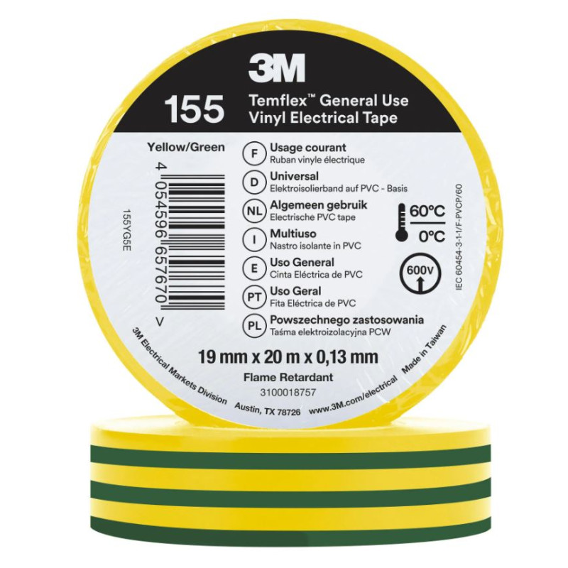 3m Pvc-erdungsband 19 Mm X 20 M 600 V Universal-elektroisolierband Kabelisolierung Und -schutz