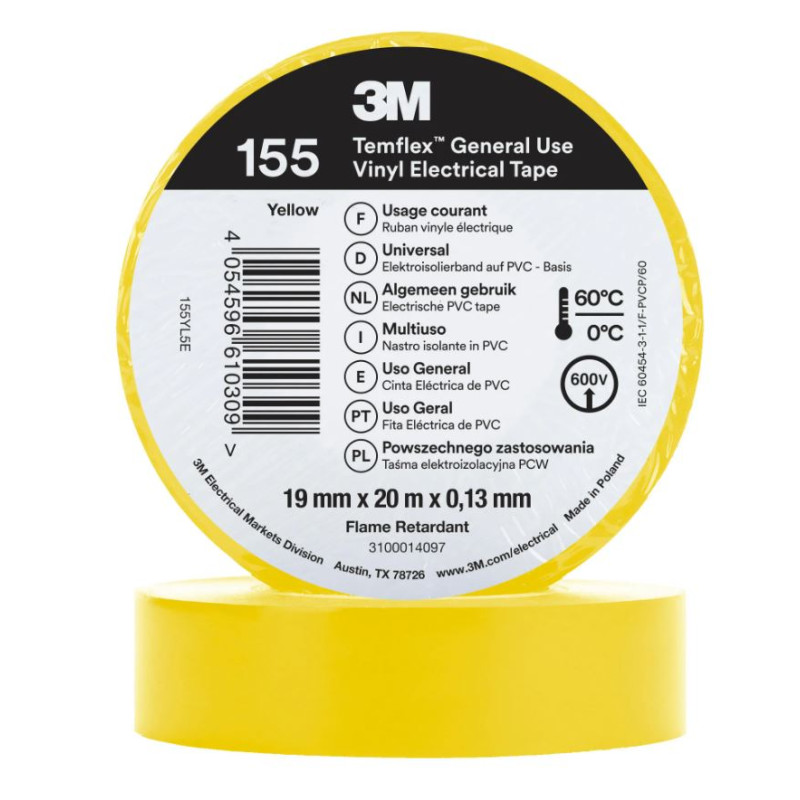 3m Gelbes Pvc-isolierband 19 Mm X 20 M 600 V Universal-elektroisolierband Kabelisolierung Und -schutz