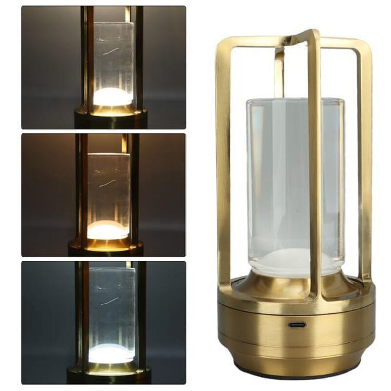 Tragbare, Wiederaufladbare Led-tischleuchte, 3 Farben, Dimmer, Touch-steuerung, Für Schlafzimmer, Wohnzimmer, Bar (gold)