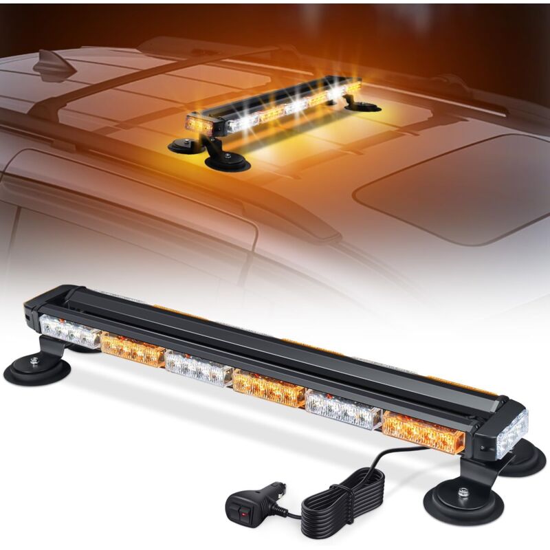 71 Cm Magnetische Rundumleuchte, Orange-weiße Led, Gelb-weiße Led-warnleuchte Mit 20 Starken Magneten Für Baufahrzeuge, Gabelstapler, Traktoren, Anhänger, Schneepflüge