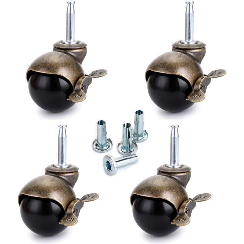 4-teiliges Set Mit 40-mm-lenkrollen, Möbelrollen Mit Bremsen, Nylonrollen Für Bürostühle, Schlafsofas, Sofas, Tragkraft 25 Kg Pro Rolle