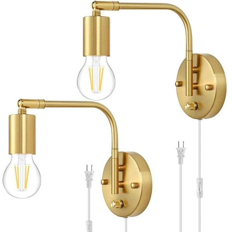 E27 Wandleuchte Mit Schalter Und Stecker, Verstellbar, Goldfarben Und Metallfarben, Nachttischlampe Mit Kabel, Retro-industrie-innenleuchte Für Wohnzimmer, Schlafzimmer, Büro, 2er-set [energieklasse A
