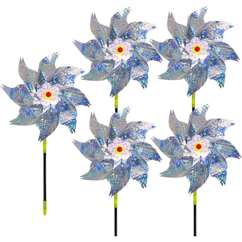 Set Mit 5 Reflektierenden Windmühlen – Vogelabwehr – Für Balkone, Obstgärten, Innenhöfe, Dächer, Taubenabwehr