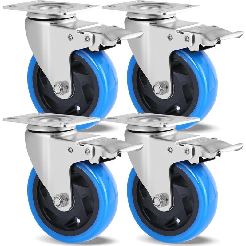 Schwerlast-industrierollen, 4er-set, Mit Bremsen. 100-mm-lenkrollen, 600 Kg Tragkraft, 360° Drehbar, Geeignet Für Alle Bodenarten, Transportrollen.