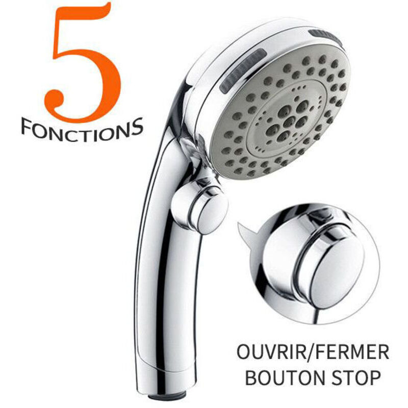 Ccykxa Chrom-duschkopf Mit Stopptaste, 5 Wählbare Strahlarten, Anti-kalk-düsen, Universalausführung