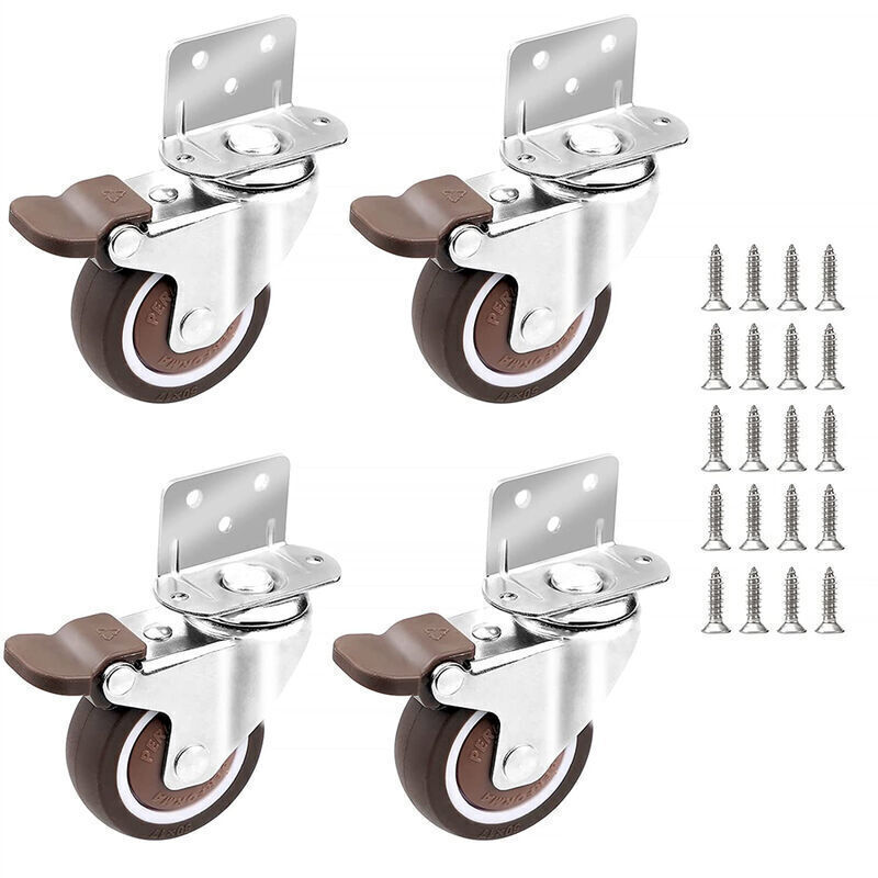 4x Lenkrollen – 25 Mm Für Kleine Möbel, Schwenkbar, Mit Bremse, Montageplatte Und Schraube