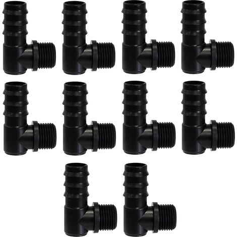 Packung Mit 10 Kunststoff-winkelstücken Mit Nuten, Ø 20 Mm X 1/2"-außengewinde Für Gartenschläuche/tropfbewässerungssysteme