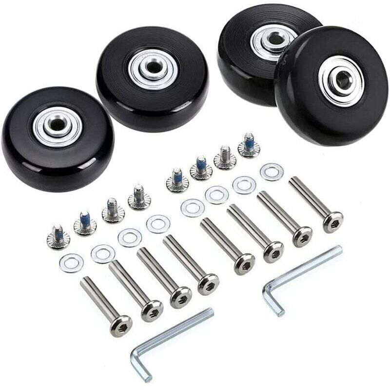 4-teiliges Set Mit 50 X 18 Mm Koffer-ersatzrollen, Gummilenkrollen, Radlagern, Reparatursets, Schwarz