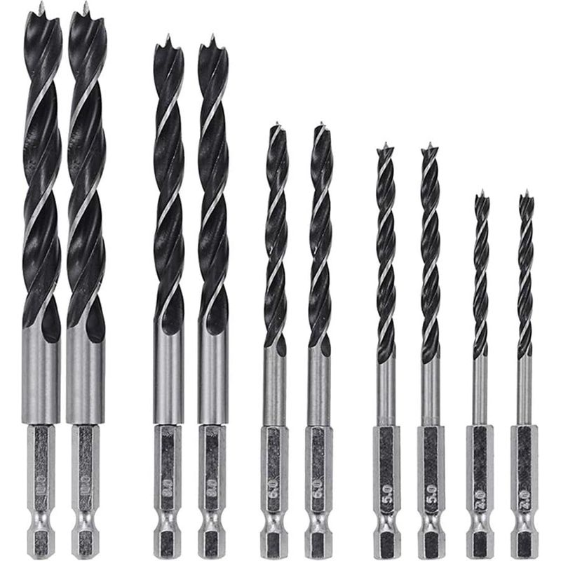 Sets Mit Je 5 Hss-sechskant-spiralbohrern (6,35 Mm) Für Die Holzbearbeitung – 4 Mm, 5 Mm, 6 Mm, 8 Mm, 10 Mm
