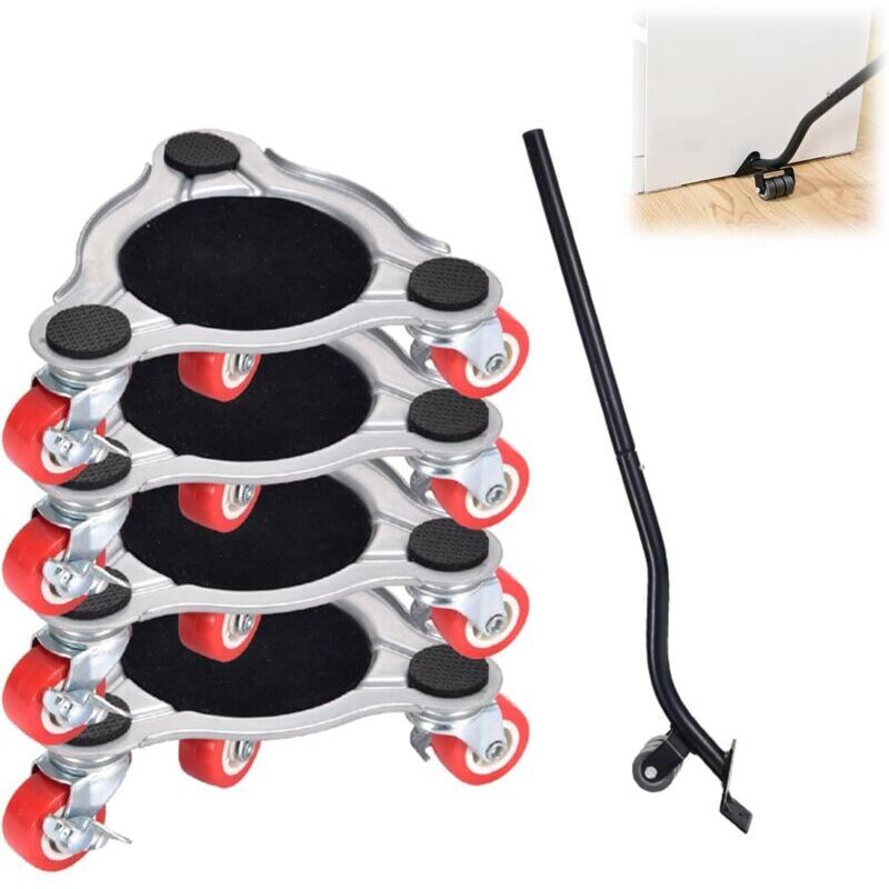 Schwenkrollen-set Für Möbel – Tragkraft 400 Kg – Kohlenstoffstahl – Gummiräder Für Hartböden – 4-teilig + Möbelheber