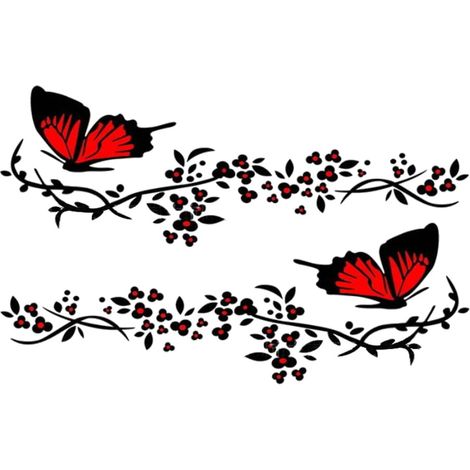 (schwarz + Rot) 2 Stück Schmetterlings- Und Blumen-autoaufkleber, Niedlicher Schmetterlings- Und Blumen-autoaufkleber, Motorhaubenaufkleber Für Autos, Suvs, Lkws, Transporter, Wände Und Computer