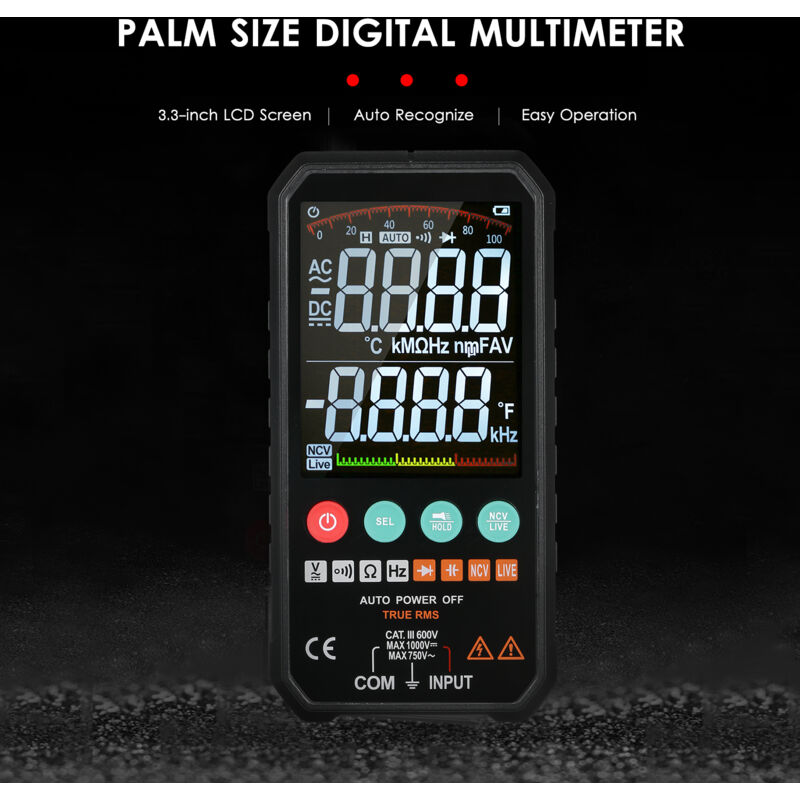 Jeffergarden Mastfuyi 3,3-zoll-superdünnes Lcd-digitalmultimeter, 6000 Counts True Rms, Universalmessgerät, Hohe Präzision, Intelligente Messung, Ac/dc-spannung, Kapazität, Frequenz, Durchgang