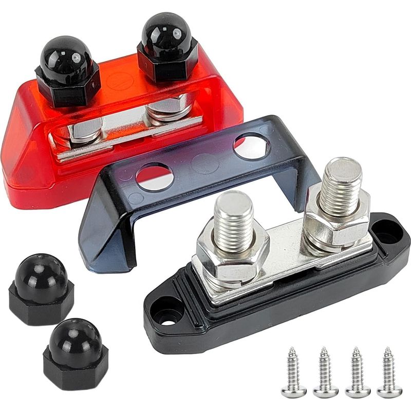 Zweiteiliger Stromverteiler-klemmenblock (schwarz/rot), 12–48 V Dc-sammelschiene, 250 A, M10-doppelbolzenklemme, Für Pkw, Lkw, Boot