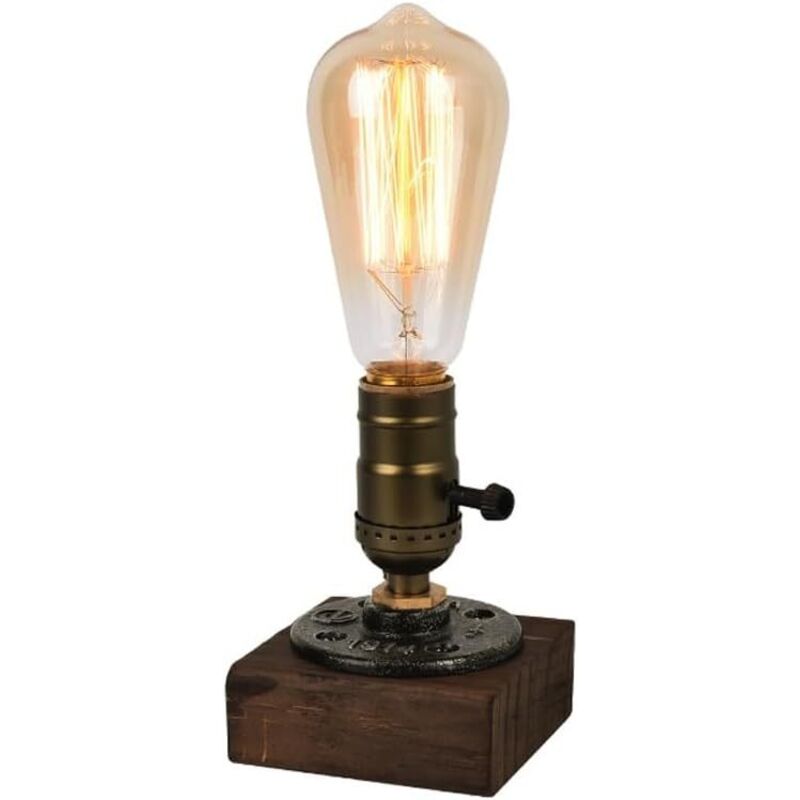 Industrielle Schreibtischlampe Aus Holz, Kleine Nachttischlampe Für Schlafzimmer, Esszimmer, Küche, Büro, 9×9×13 Cm (mit Warmweißer T64-glühbirne)