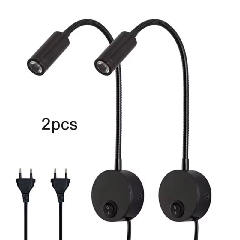Schwarze Led-nachttischlampe, 2 Stück, 3 W, 110–240 V, 4000 K, Für Maschinen, Zum Lesen Und Als Wandleuchte