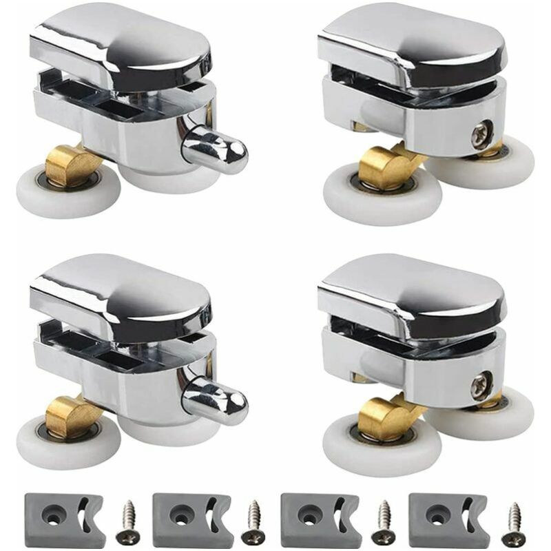 Set Mit 4 Doppelrollen – Für Schiebetüren In Der Dusche, 2 X 23 Mm Durchmesser, Zinklegierungsräder, Badezimmer, Mit Antikollisionsblock Und Befestigungsmaterial, Lilaris