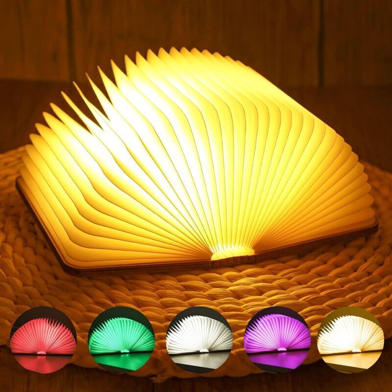 Faltbare Led-buchlampe Aus Holz, 5-farbige Led-tischlampe, Buchförmige Lampe, Usb-wiederaufladbare Led-papierlampe, Geschenkidee Zu Weihnachten, Faltbare Und Magnetische Buchlampe