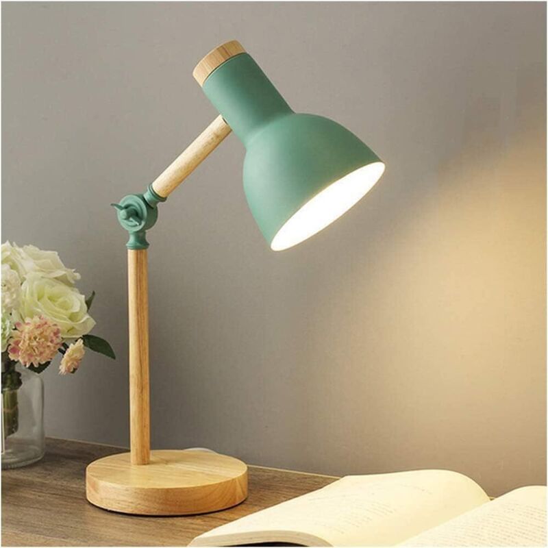 Nachttischlampe, Moderne Schreibtischlampe Aus Holz Mit Metallschirm. Verstellbare Nachttischlampe Für Büro, Arbeitszimmer, Schlafzimmer, Wohnzimmer, Kinderzimmer, Leseecke, Grün.