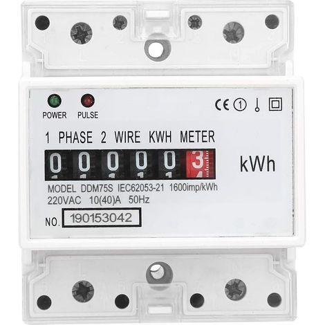 Stromzähler, Kilowattstundenzähler, Einphasen-energieverbrauchszähler, 4-poliger Schienenanschluss, Led, 10–40 A